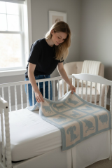 Hand-Crafted Knitted Baby Blanket with Animal Motifs