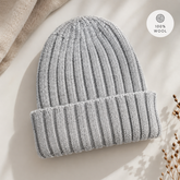 100% Wool Knitted Beanie 3x1 Rib