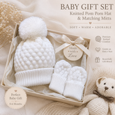 Baby pom pom hat & matching mitts.